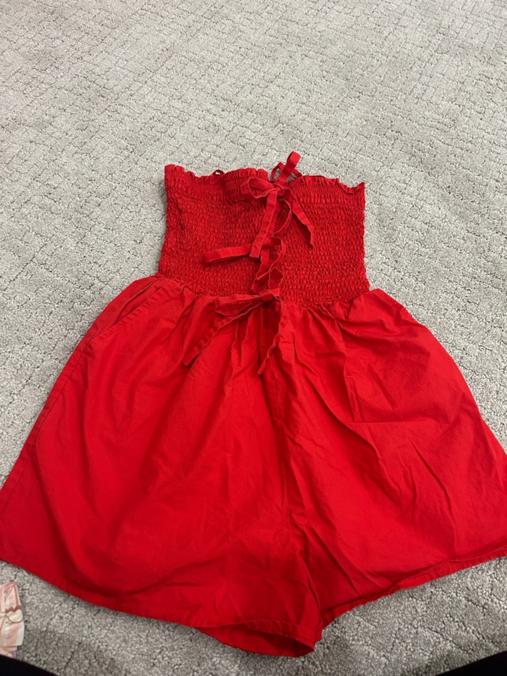 Strapless Red Smocked Romper